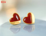 S925 Sterling Silver Gold-Plated Red Agate Love Earrings