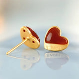S925 Sterling Silver Gold-Plated Red Agate Love Earrings