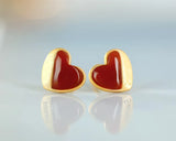 S925 Sterling Silver Gold-Plated Red Agate Love Earrings