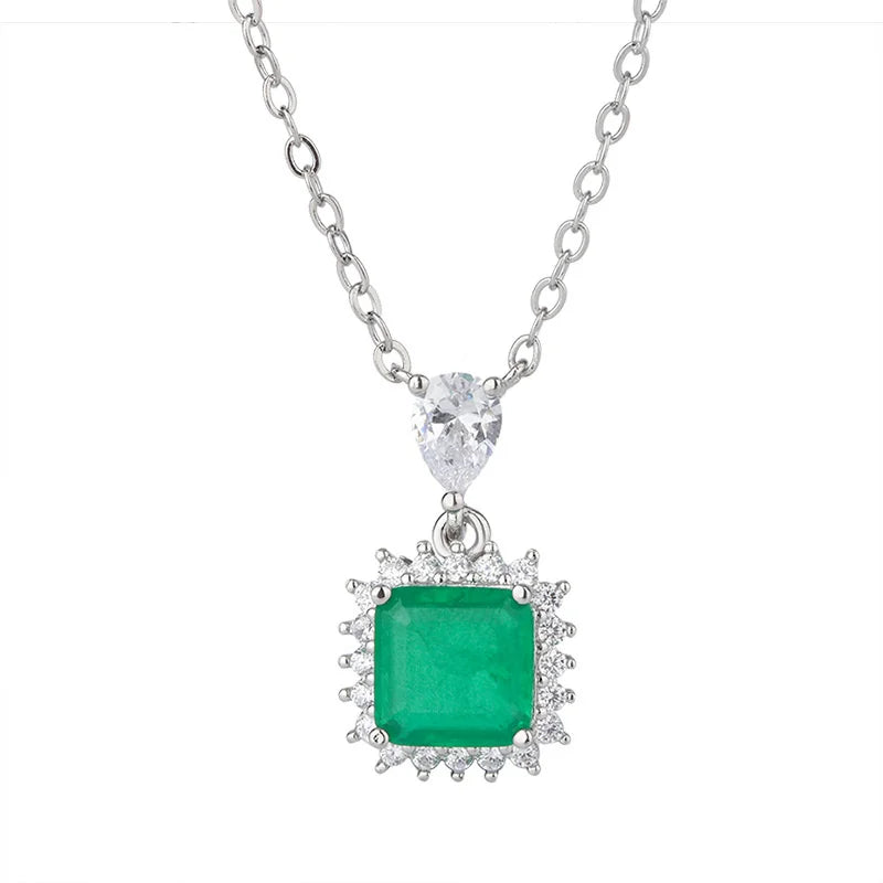 Colorful Treasure Set Emerald Pendant Collar Chain Necklace