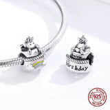 925 Sterling Silver Unicorn Cake Charm Bangle Bracelet