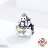 925 Sterling Silver Unicorn Cake Charm Bangle Bracelet
