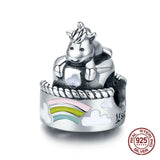 925 Sterling Silver Unicorn Cake Charm Bangle Bracelet