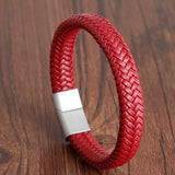 Red Leather Bracelet Men Stainless Steel Skull Head Charms Bangles