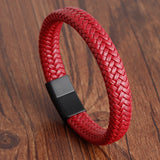 Red Leather Bracelet Men Stainless Steel Skull Head Charms Bangles