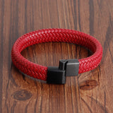 Red Leather Bracelet Men Stainless Steel Skull Head Charms Bangles