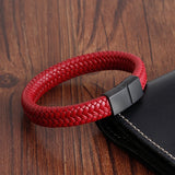 Red Leather Bracelet Men Stainless Steel Skull Head Charms Bangles