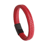 Red Leather Bracelet Men Stainless Steel Skull Head Charms Bangles