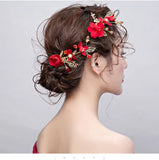 Red Flower Hair Clip for Bride Wedding Party Headdress Accessories