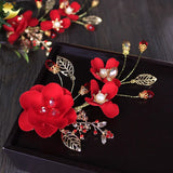 Red Flower Hair Clip for Bride Wedding Party Headdress Accessories