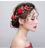 Red Flower Hair Clip for Bride Wedding Party Headdress Accessories