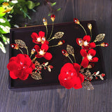 Red Flower Hair Clip for Bride Wedding Party Headdress Accessories