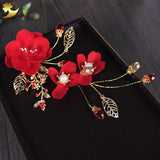 Red Flower Hair Clip for Bride Wedding Party Headdress Accessories