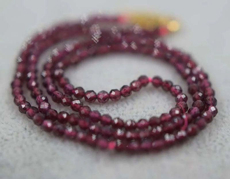 Red Garnet Round Faceted Necklace 3mm 16.5 Chocker Inch Bead