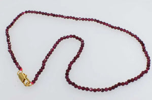 Red Garnet Round Faceted Necklace 3mm 16.5 Chocker Inch Bead