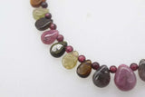 Red Garnet Round Necklace with Tourmaline Drop 3mm Beads 18 Inch
