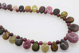 Red Garnet Round Necklace with Tourmaline Drop 3mm Beads 18 Inch