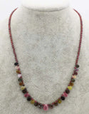 Red Garnet Round Necklace with Tourmaline Drop 3mm Beads 18 Inch