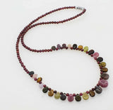Red Garnet Round Necklace with Tourmaline Drop 3mm Beads 18 Inch