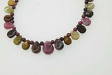 Red Garnet Round Necklace with Tourmaline Drop 3mm Beads 18 Inch