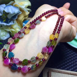 Red Garnet Round Necklace with Tourmaline Drop 3mm Beads 18 Inch