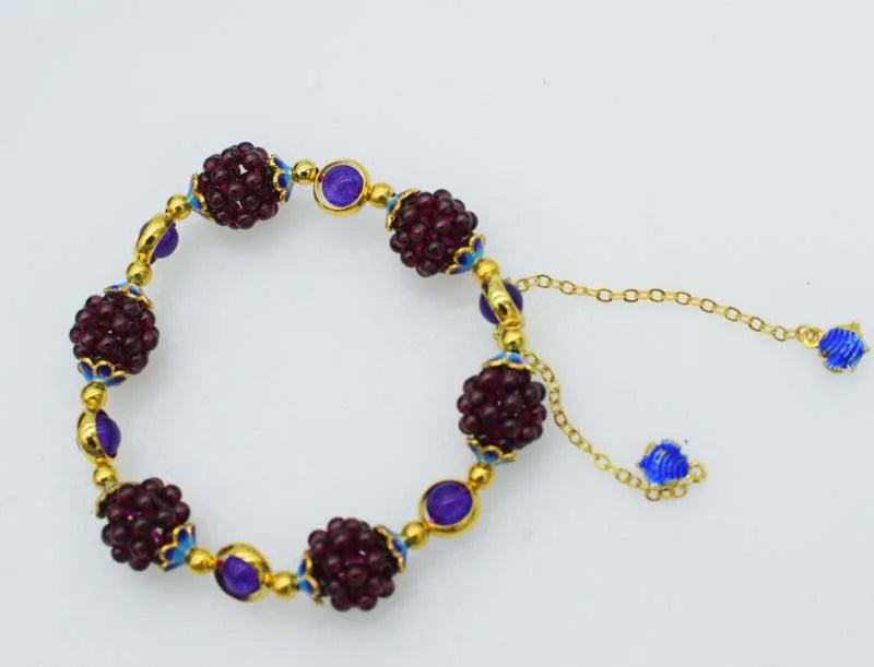 Garnet Stone Beads Bracelet with Pink, Amazonite, Yellow Amethysts, 7.5in