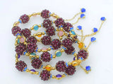 Garnet Stone Beads Bracelet with Pink, Amazonite, Yellow Amethysts, 7.5in