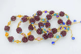 Garnet Stone Beads Bracelet with Pink, Amazonite, Yellow Amethysts, 7.5in
