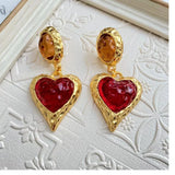 Vintage Glass Heart Earrings - Red/Green/Blue/Orange/Pink