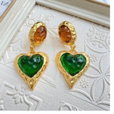 Vintage Glass Heart Earrings - Red/Green/Blue/Orange/Pink