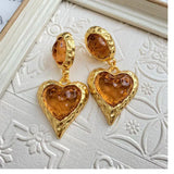Vintage Glass Heart Earrings - Red/Green/Blue/Orange/Pink