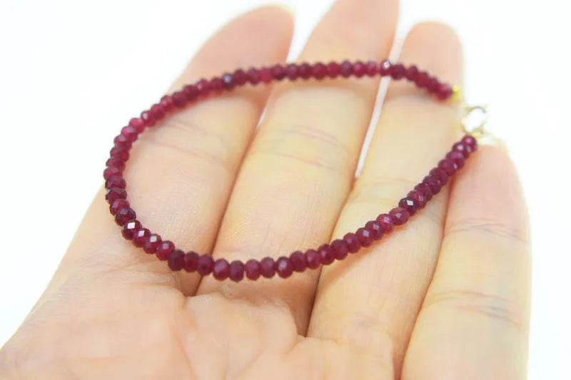 Red Ruby Roundel Faceted 3*2mm Bracelet with 14K Plated Clasp