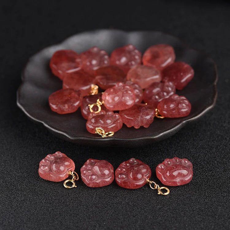 Red Strawberry Quartz Cat Foot Pendant Beads