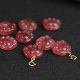 Red Strawberry Quartz Cat Foot Pendant Beads