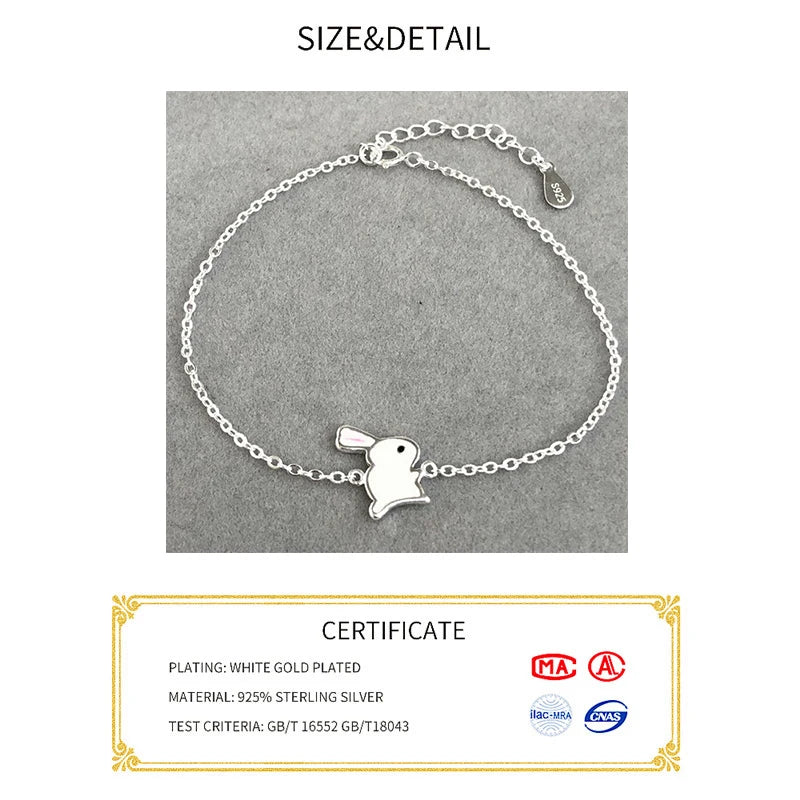 Vintage Rabbit Charm Bracelet Thai Silver Beads Chain for Hip Hop