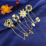 Vintage Glaze Stone Tassel Pin Sun Crown Pearl Magic Wand Brooch