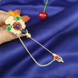 Vintage Glaze Stone Tassel Pin Sun Crown Pearl Magic Wand Brooch