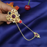Vintage Glaze Stone Tassel Pin Sun Crown Pearl Magic Wand Brooch