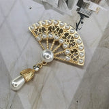 Vintage Fan-Shaped Faux Pearl Brooch Pin for Valentine