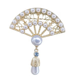 Vintage Fan-Shaped Faux Pearl Brooch Pin for Valentine