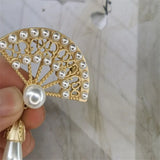 Vintage Fan-Shaped Faux Pearl Brooch Pin for Valentine