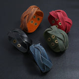 Retro Brown Leather Braid Bracelet for Men Charms Snap Button Wristband