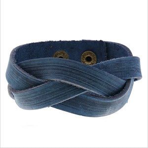 Retro Brown Leather Braid Bracelet for Men Charms Snap Button Wristband