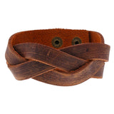 Retro Brown Leather Braid Bracelet for Men Charms Snap Button Wristband