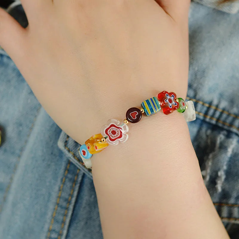 Retro Glazed Flower Bracelet Bag for Female Students