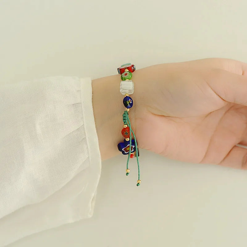 Retro Glazed Flower Bracelet Bag for Female Students