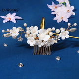 Rhinestone Hair Accessory Ceramic Flower Faux Pearls Hair Comb