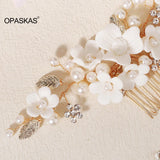 Rhinestone Hair Accessory Ceramic Flower Faux Pearls Hair Comb