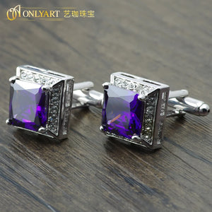 Purple Crystal Cufflinks for Wedding Men Accessory
