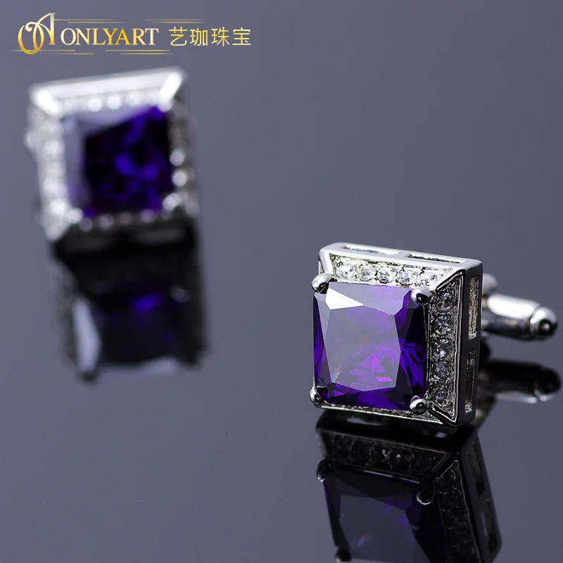 Purple Crystal Cufflinks for Wedding Men Accessory